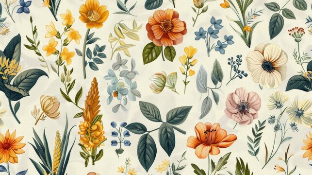 Seamless Pattern Background Featuring a Collection of Flowers