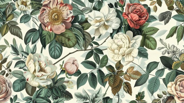 Seamless Pattern Background Featuring a Collection of Flowers