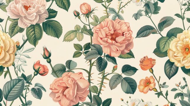 Seamless Pattern Background Featuring a Collection of Flowers