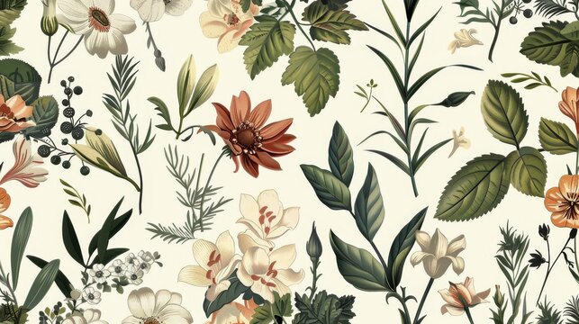 Seamless Pattern Background Featuring a Collection of Flowers