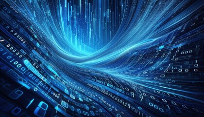 abstract binary code in blue with a wave on it