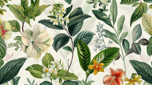 Seamless Pattern Background Featuring a Collection of Flowers