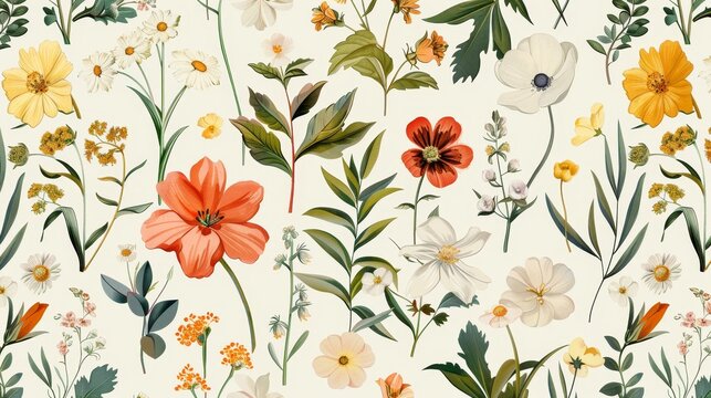 Seamless Pattern Background Featuring a Collection of Flowers