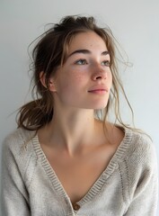 Wall Mural - Young Woman with Freckles Looking Upwards