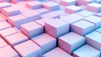 Poster - A close-up of a repeating pattern of pink and blue cubes, symbolizing order, structure, digital technology, abstract art, and geometric design.