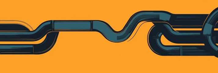 Poster - This abstract image features three interconnected pipes in dark blue, symbolizing connection, flow, and collaboration, against a bright orange background representing energy and vitality.