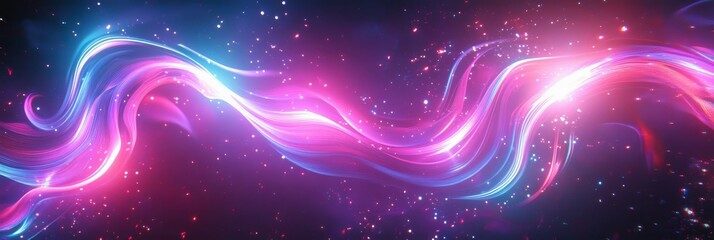 Poster - Abstract image of swirling purple and blue lights with glitter, symbolizing energy, motion, imagination, creativity, and technology.