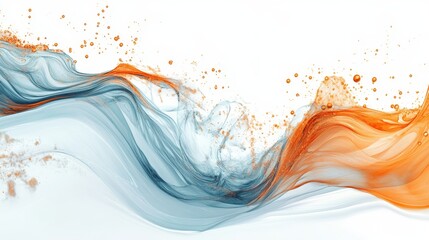 Wall Mural - This abstract watercolor painting features two flowing waves in blue and orange, symbolizing creativity, fluidity, movement, energy, and balance.