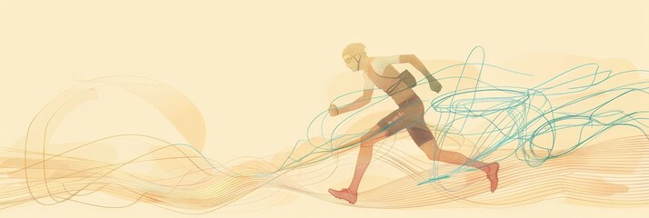 Wall Mural - The image features a silhouette of an athlete running through abstract waves, symbolizing motion, speed, determination, and breaking free from limitations.