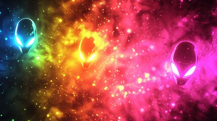 Wall Mural - Vibrant Alien Heads Nebula - Cosmic Science Fiction Wallpaper