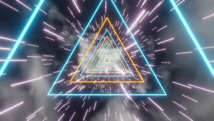 Aufkleber - Futuristic Neon Triangular Tunnel with Speeding Light Streaks..