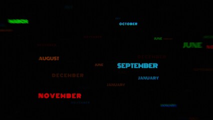 Poster - Colorful Neon Month Names on a Dark Background..