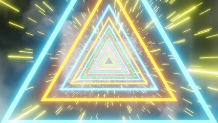 Wall Mural - Glowing Neon Triangles in Space with Starry Background..