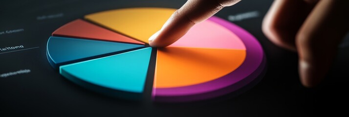 Poster - A hand points to a section of a pie chart, representing data analysis, planning, strategy, decision-making, and project management.