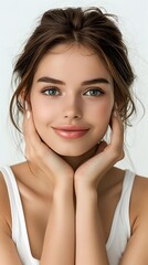 Wall Mural - portrait of a beautiful young woman with brown hair and green eyes