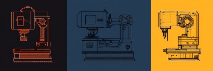 Poster - this image showcases three industrial machining machines, each representing precision, automation