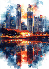 Wall Mural - Social post graphic of Singapore national day watercolor style high resolution