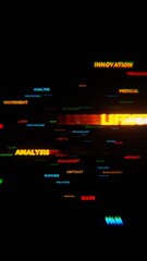 Poster - Neon Words Related to Modern Life on a Dark Background
