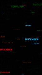 Poster - Colorful Neon Month Names on a Dark Background

