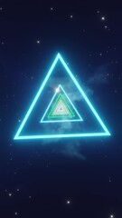 Aufkleber - Glowing Neon Triangles in Space with Starry Background

