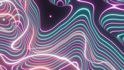 Aufkleber - Colorful Abstract Topographic Lines with Glowing Neon Lights

