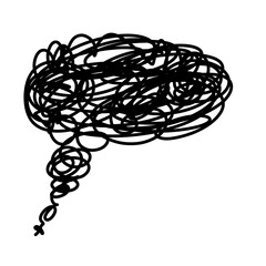 Doodle line art chat bubble confused , work burnout messy , and depression anxiety or tangled thread that can be used for sticker, scrapbook, icon, decorative, e.t.c with aesthetic black color