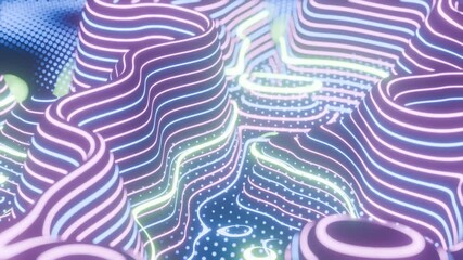 Aufkleber - Colorful Abstract Topographic Lines with Glowing Neon Lights

