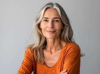 portrait of a smiling mature woman with gray hair