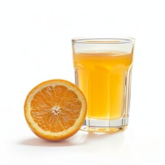 Wall Mural - Medium shot of Glass of orange juice near the orange, isolated on a white background,  