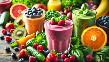 Healthy Smoothies with Fresh Fruits and Vegetables.