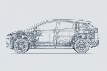 Wall Mural - line art cross-section of an electric car battery, [electric vehicle], [battery interior], no logo, 