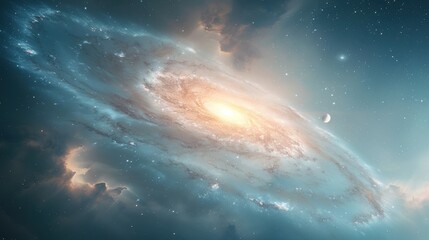 Wall Mural - A spiral galaxy with a bright yellow sun in the center