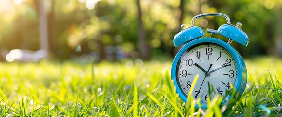 Blue Alarm Clock in Grass