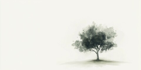 Watercolor background with a vector hand drawn tree watercolor illustration on white background.