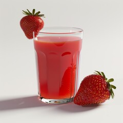 Wall Mural - Medium shot of Glass of strawberry juice near the strawberry, isolated on a white background, 