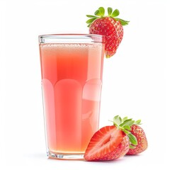 Wall Mural - Medium shot of Glass of strawberry juice near the strawberry, isolated on a white background, 