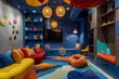 © happy_finch - A modern, colorful playroom with a bright, patterned rug and comfortable seating