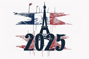 Happy New Year 2025 banner with France flag inside. Vector illustration.