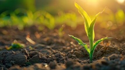 Wall Mural - Young Corn Plant in Soil