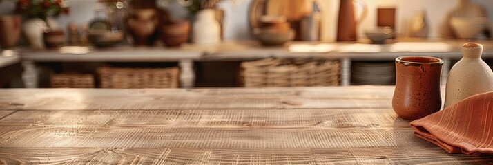 Aufkleber - Warm, Cozy Rustic Dining Room with Wooden Table and Soft Ambient Lighting for Product Display