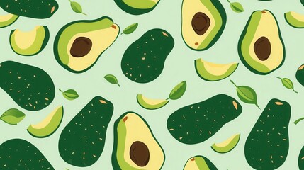 Seamless repetitive pattern background flat vector illustration of fresh avocado fruit