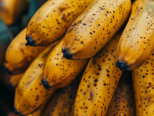 Wall Mural - Freshly Harvested Ripe Bananas Displayed at Local Market in Early Morning Sunshine