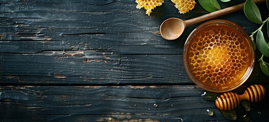 Wall Mural - Honeycomb in a Bowl on Rustic Wood Background