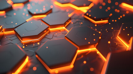 High-tech texture, black and orange hexagons