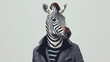 © Volodymyr - Portrait of a handsome fashionable zebra. The zebra is adorned with a stylish mane accessory and a cool jacket, exuding charm and style.