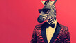 © Volodymyr - Portrait of a handsome fashionable zebra. The zebra is adorned with a stylish mane accessory and a cool jacket, exuding charm and style.