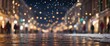 © DEER FLUFFY - Beautiful blurred street of festive night or evening city with snowfall and Christmas lights Abstract christmas defocused background.