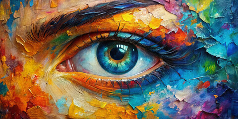 fluorite oil painting. conceptual abstract picture of the eye. oil painting in colorful colors. conc