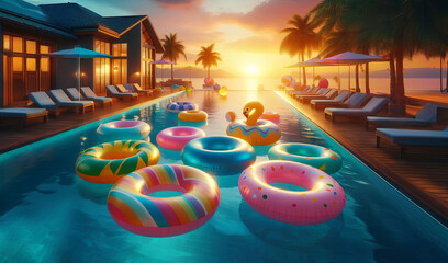 Infinity pool with stunning views and bright Lifebuoy