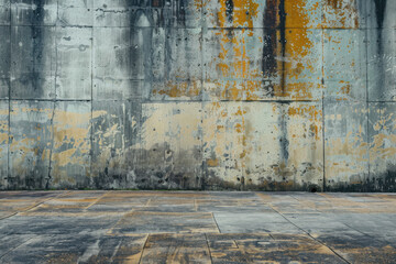 Wall Mural - horizontal image of a worn textured concrete wall background, mockup space